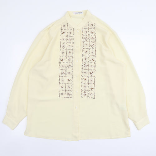 Windsmor Womens Ivory Geometric Polyester Basic Button-Up Size 16 V-Neck