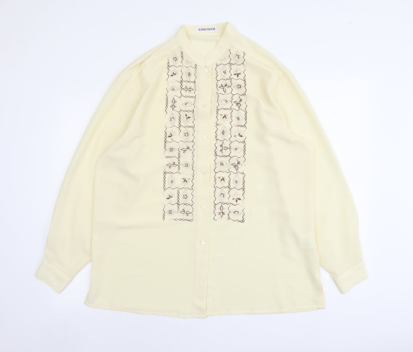 Windsmor Womens Ivory Geometric Polyester Basic Button-Up Size 16 V-Neck