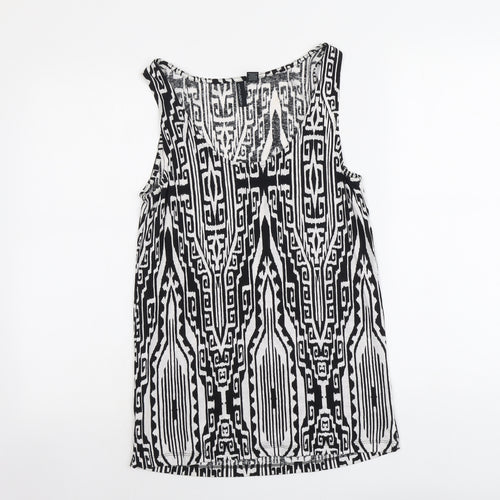 Cynthia Rowley Womens Black Geometric Viscose Basic Tank Size S Round Neck