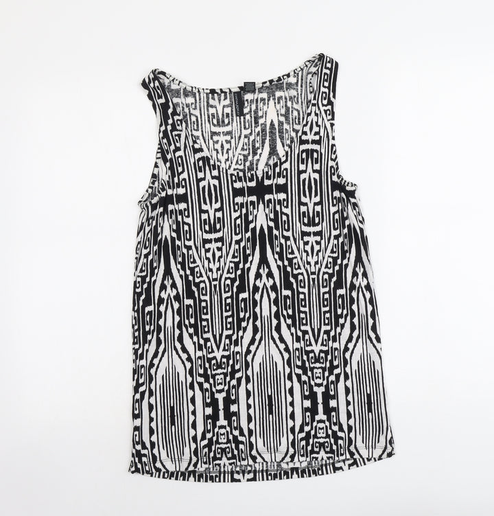 Cynthia Rowley Womens Black Geometric Viscose Basic Tank Size S Round Neck