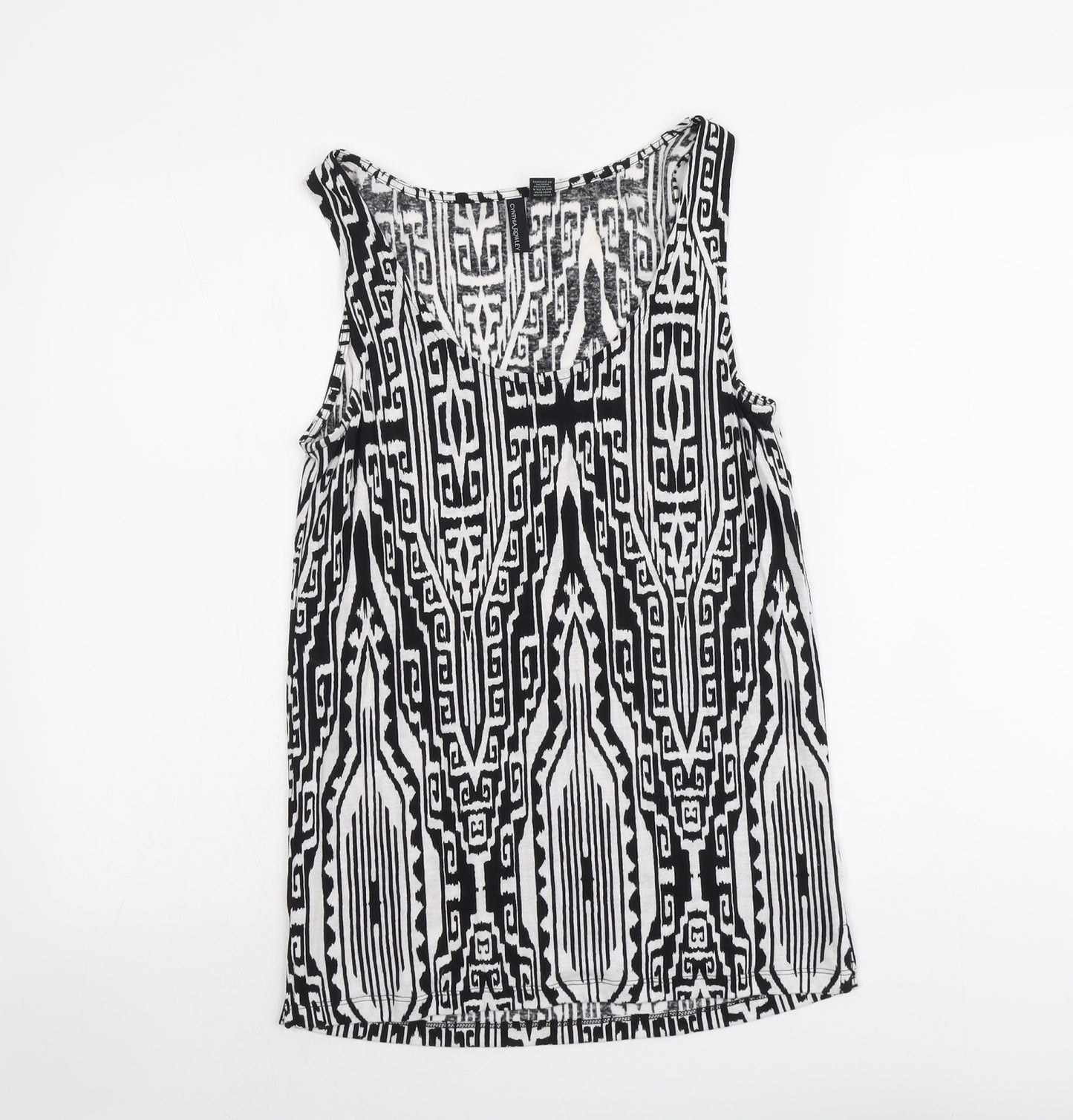 Cynthia Rowley Womens Black Geometric Viscose Basic Tank Size S Round Neck