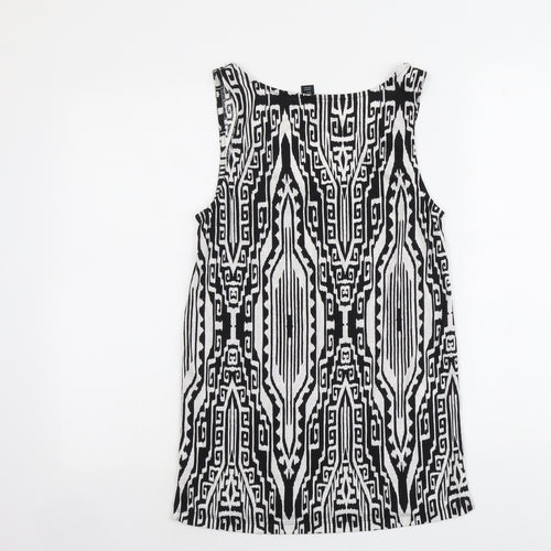 Cynthia Rowley Womens Black Geometric Viscose Basic Tank Size S Round Neck