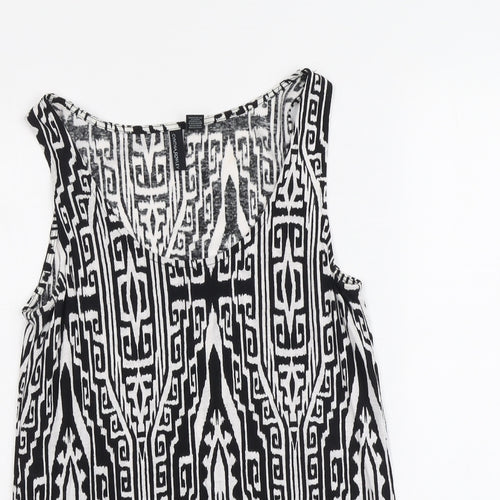 Cynthia Rowley Womens Black Geometric Viscose Basic Tank Size S Round Neck
