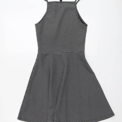 H&M Womens Black Geometric Polyester Fit & Flare Size 8 Square Neck Pullover
