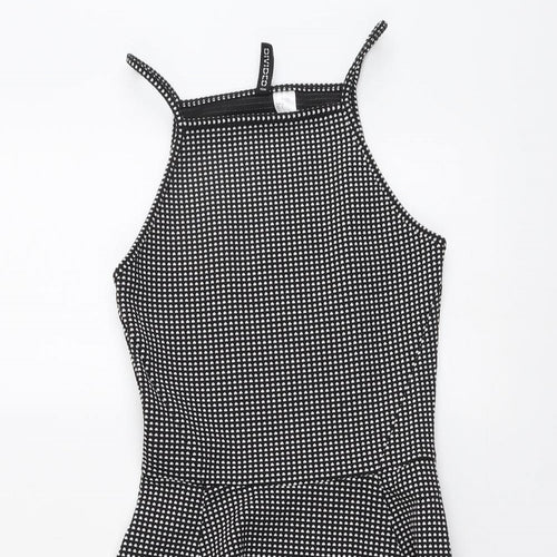 H&M Womens Black Geometric Polyester Fit & Flare Size 8 Square Neck Pullover