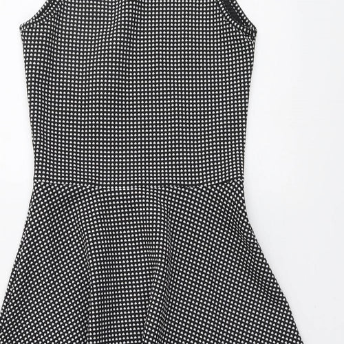 H&M Womens Black Geometric Polyester Fit & Flare Size 8 Square Neck Pullover
