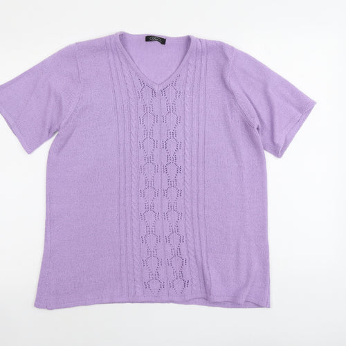 Bonmarché Womens Purple V-Neck Acrylic Pullover Jumper Size M