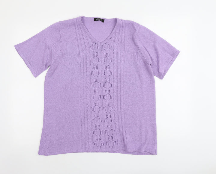 Bonmarché Womens Purple V-Neck Acrylic Pullover Jumper Size M