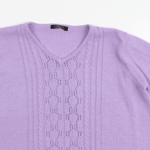 Bonmarché Womens Purple V-Neck Acrylic Pullover Jumper Size M