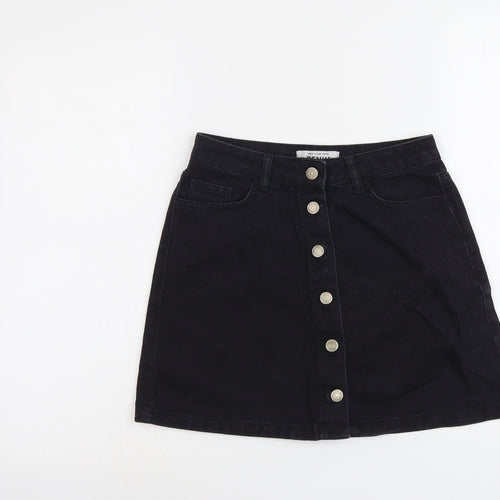 New Look Womens Black Cotton A-Line Skirt Size 8 Button