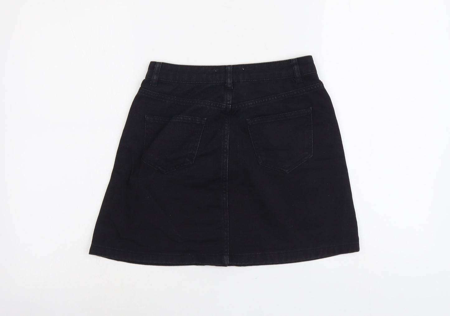 New Look Womens Black Cotton A-Line Skirt Size 8 Button