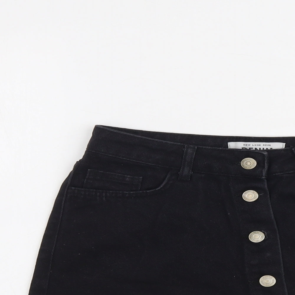 New Look Womens Black Cotton A-Line Skirt Size 8 Button