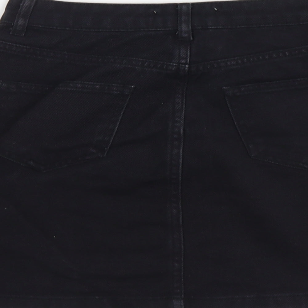 New Look Womens Black Cotton A-Line Skirt Size 8 Button