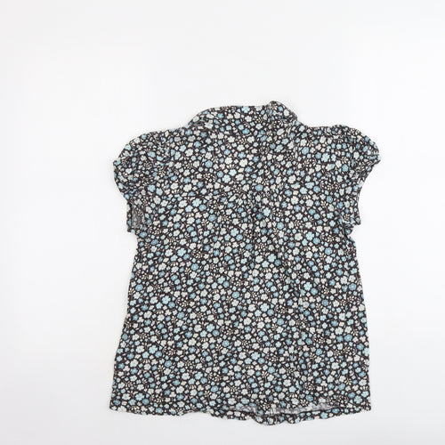 H&M Womens Blue Floral Cotton Basic Button-Up Size M V-Neck