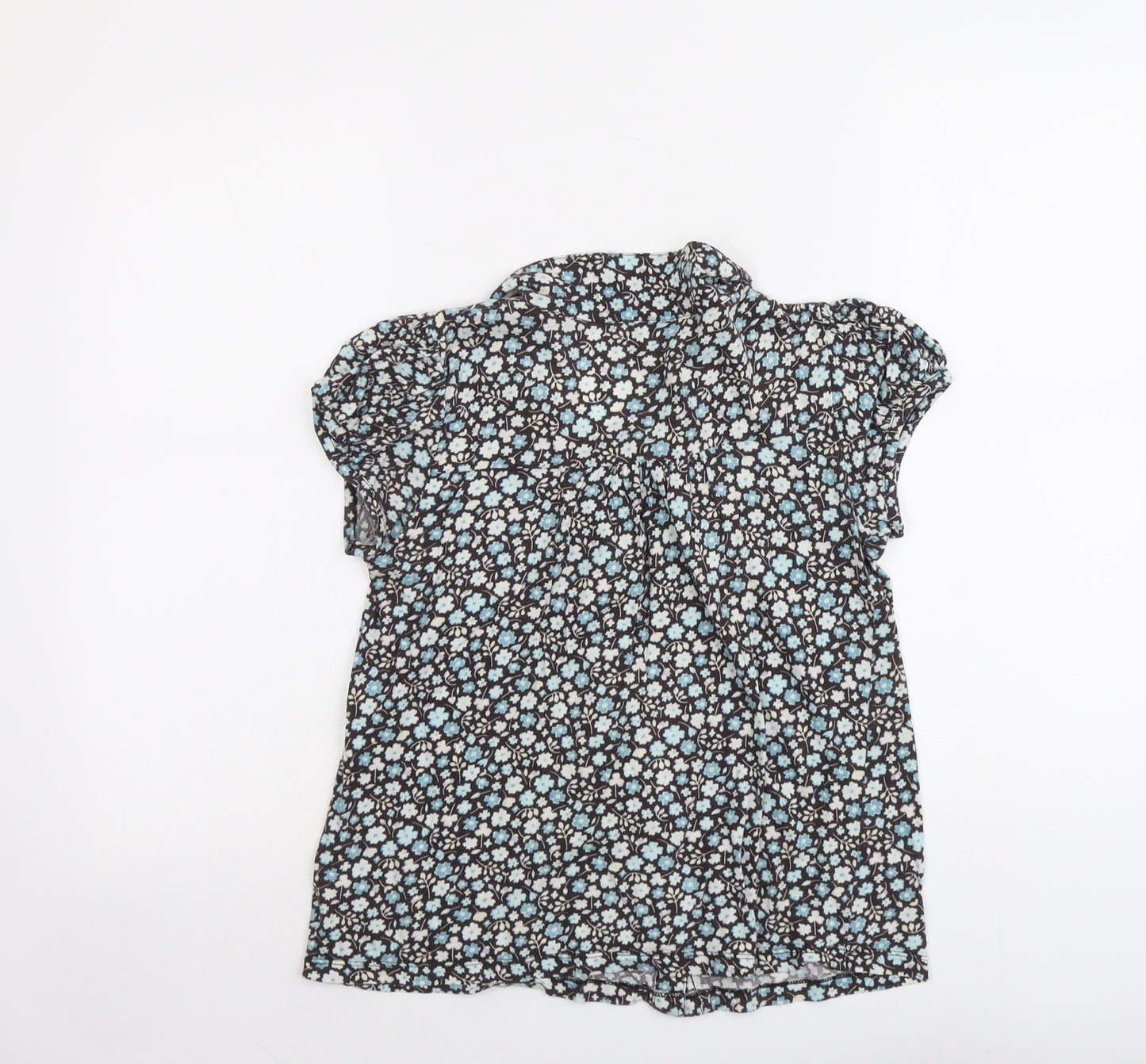 H&M Womens Blue Floral Cotton Basic Button-Up Size M V-Neck