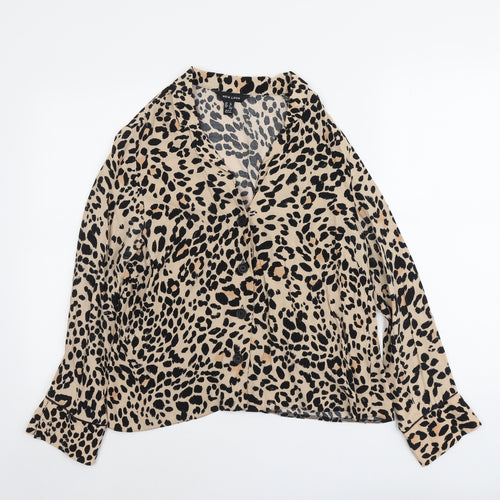 New Look Womens Beige Animal Print Polyester Basic Button-Up Size 10 Collared - Leopard Pattern