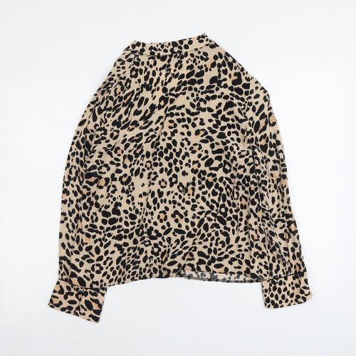 New Look Womens Beige Animal Print Polyester Basic Button-Up Size 10 Collared - Leopard Pattern