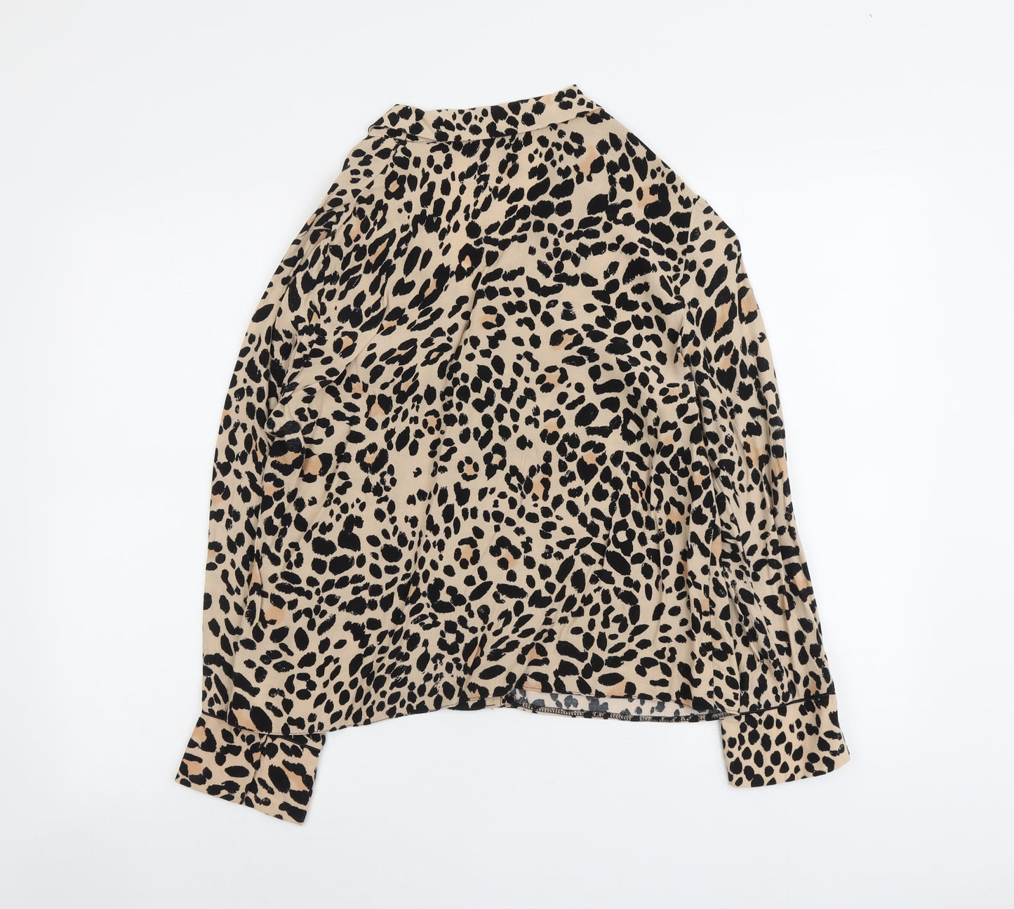 New Look Womens Beige Animal Print Polyester Basic Button-Up Size 10 Collared - Leopard Pattern