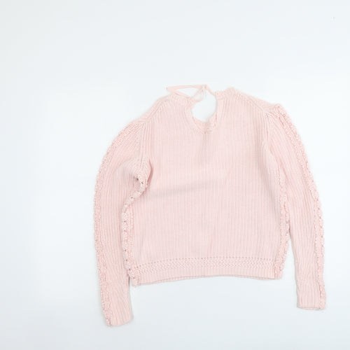 Marks and Spencer Womens Pink Round Neck Cotton Pullover Jumper Size S