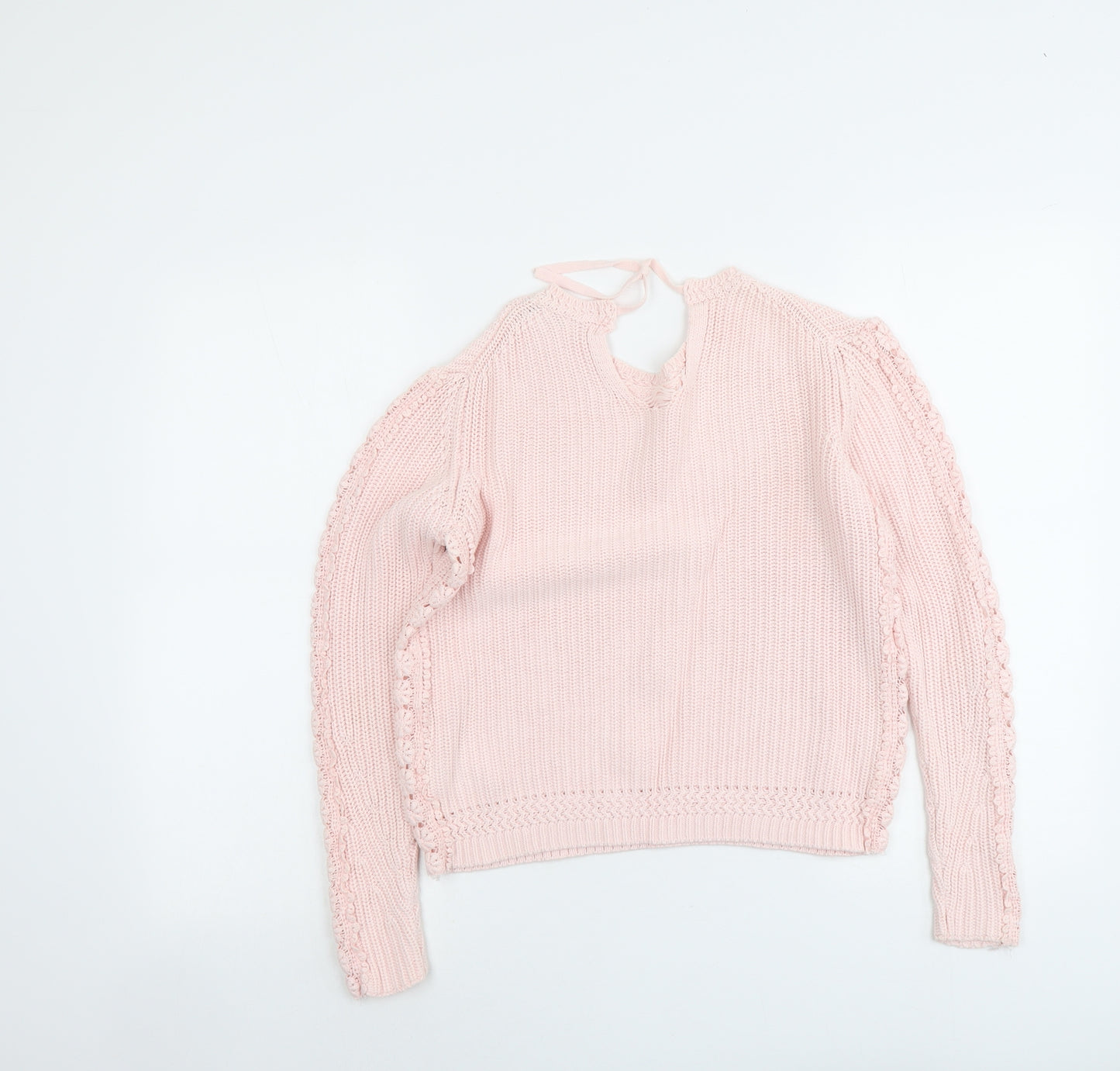 Marks and Spencer Womens Pink Round Neck Cotton Pullover Jumper Size S