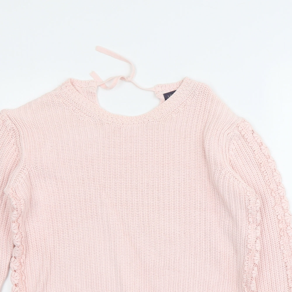 Marks and Spencer Womens Pink Round Neck Cotton Pullover Jumper Size S