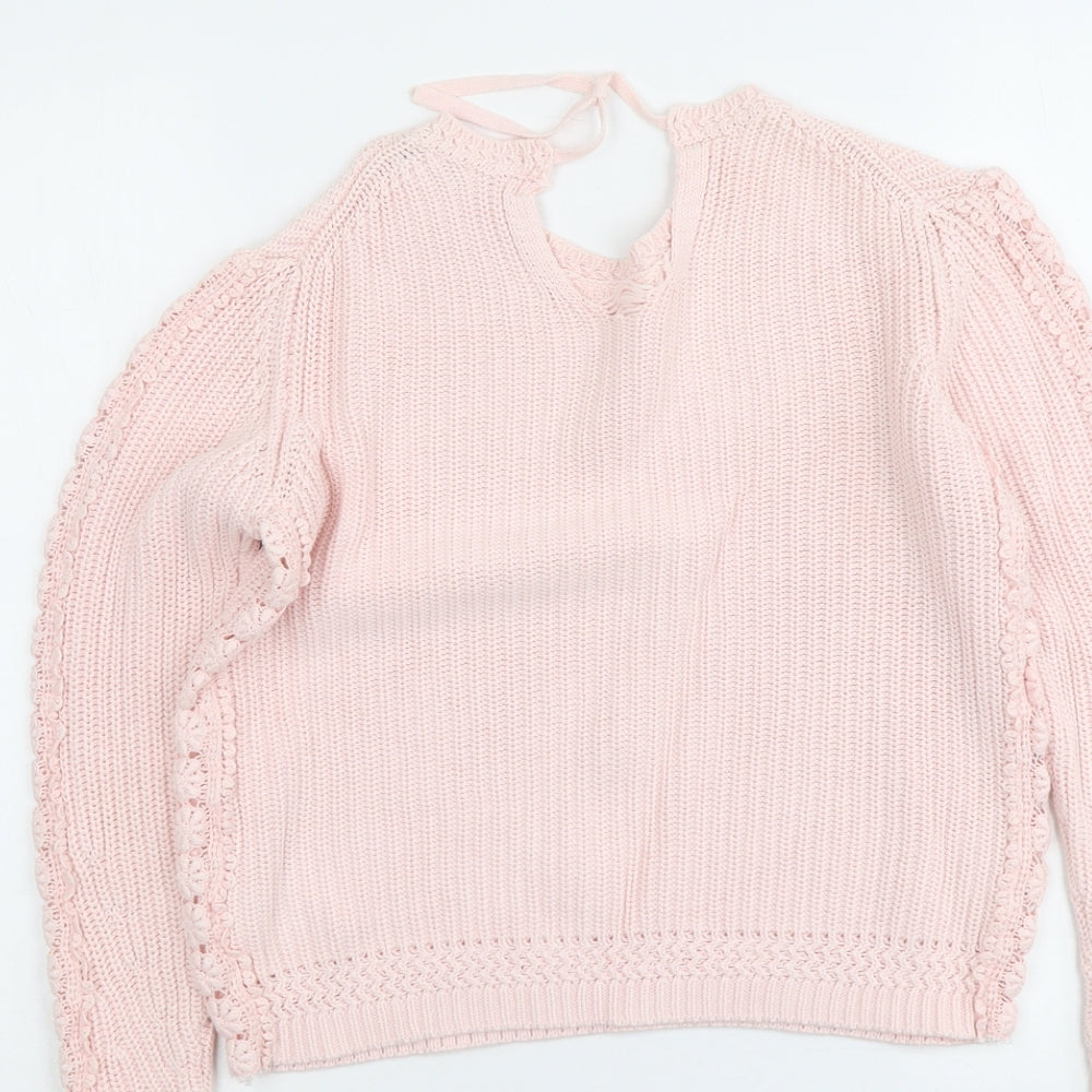 Marks and Spencer Womens Pink Round Neck Cotton Pullover Jumper Size S