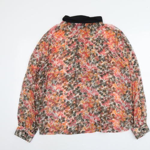 Boohoo Womens Orange Geometric Polyester Basic Button-Up Size 14 Collared