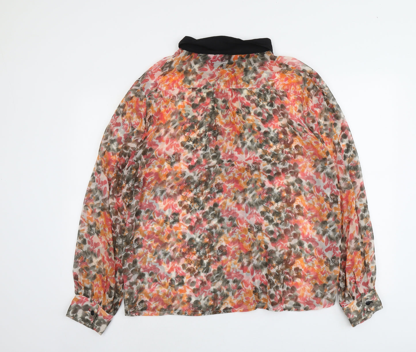 Boohoo Womens Orange Geometric Polyester Basic Button-Up Size 14 Collared