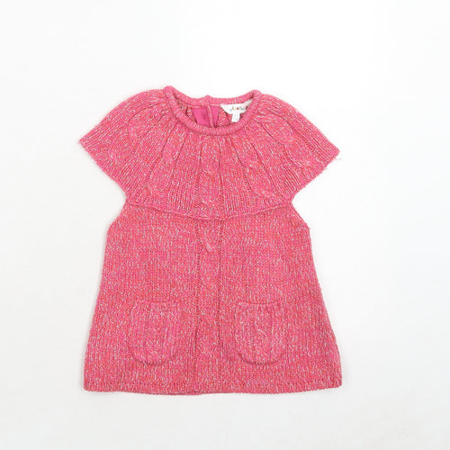 KidKanai Girls Pink Geometric Acrylic Jumper Dress Size 24 Months Round Neck Button