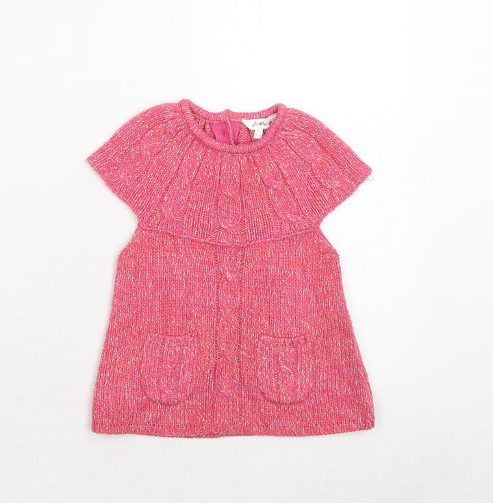 KidKanai Girls Pink Geometric Acrylic Jumper Dress Size 24 Months Round Neck Button