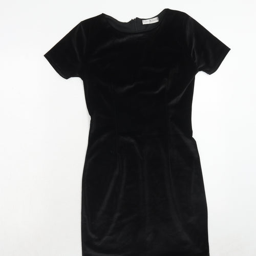 Rare London Womens Black Polyester A-Line Size 8 Round Neck Zip