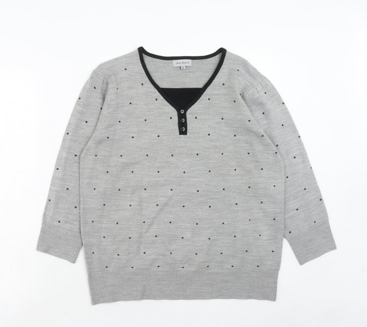 Ann Marie Womens Grey V-Neck Plaid Acrylic Pullover Jumper Size XL