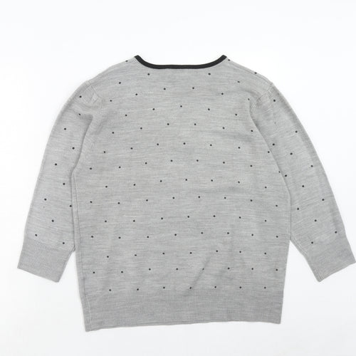 Ann Marie Womens Grey V-Neck Plaid Acrylic Pullover Jumper Size XL
