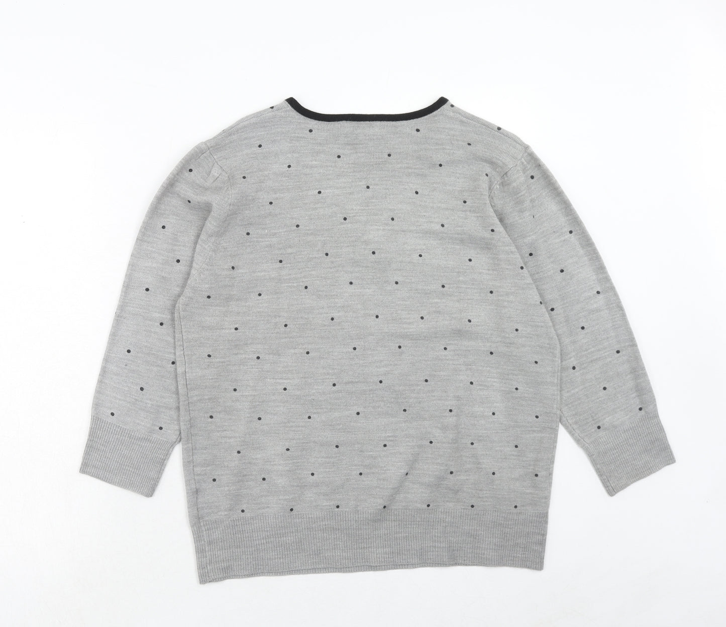 Ann Marie Womens Grey V-Neck Plaid Acrylic Pullover Jumper Size XL
