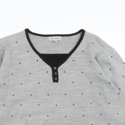 Ann Marie Womens Grey V-Neck Plaid Acrylic Pullover Jumper Size XL