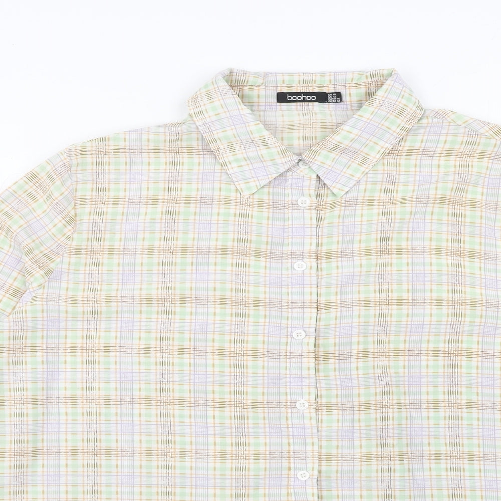 Boohoo Womens Multicoloured Plaid Polyester Basic Button-Up Size 16 Collared