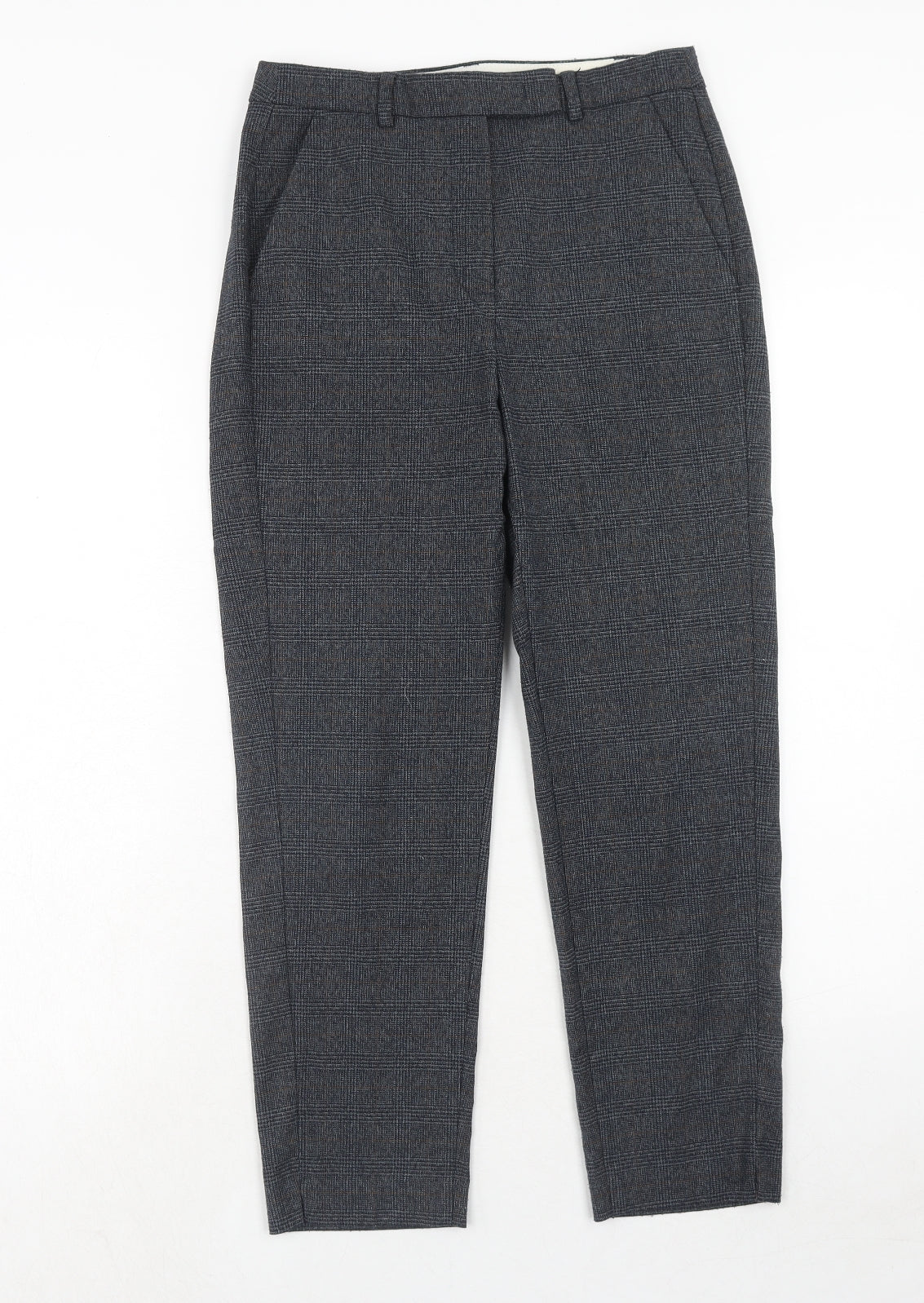 Marks and Spencer Womens Grey Plaid Polyester Carrot Trousers Size 8 Regular Hook & Eye