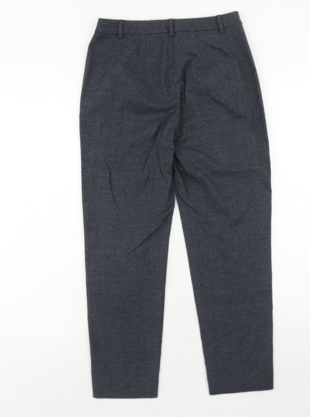 Marks and Spencer Womens Grey Plaid Polyester Carrot Trousers Size 8 Regular Hook & Eye