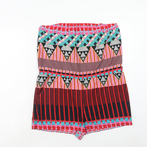 Topshop Womens Multicoloured Geometric Polyester Playsuit One-Piece Size M Pullover