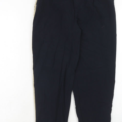 Zara Womens Blue Polyester Trousers Size S Regular Hook & Eye - Side Stripe Detail