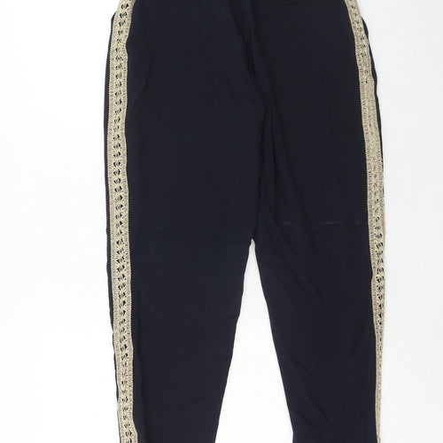 Zara Womens Blue Polyester Trousers Size S Regular Hook & Eye - Side Stripe Detail