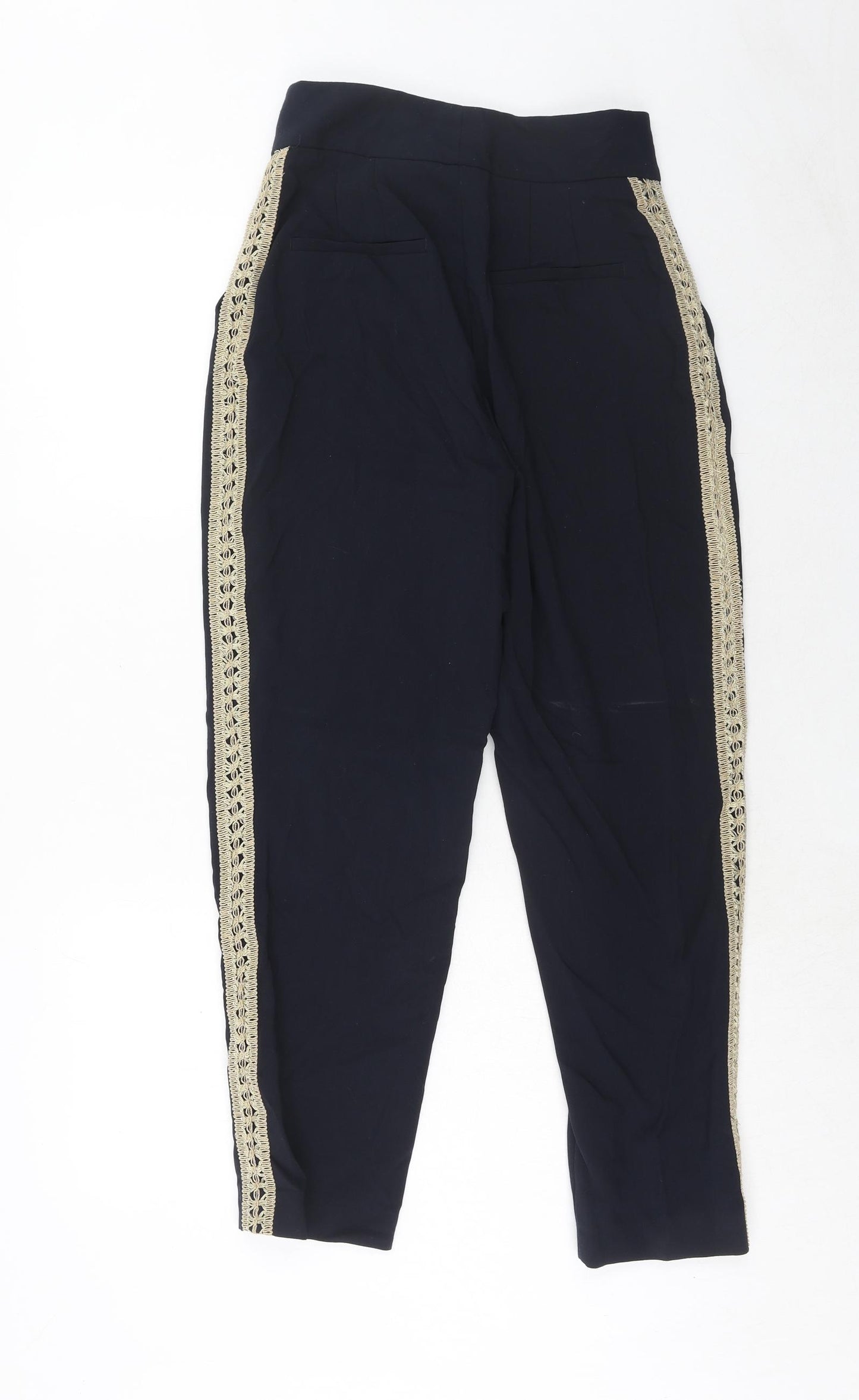 Zara Womens Blue Polyester Trousers Size S Regular Hook & Eye - Side Stripe Detail