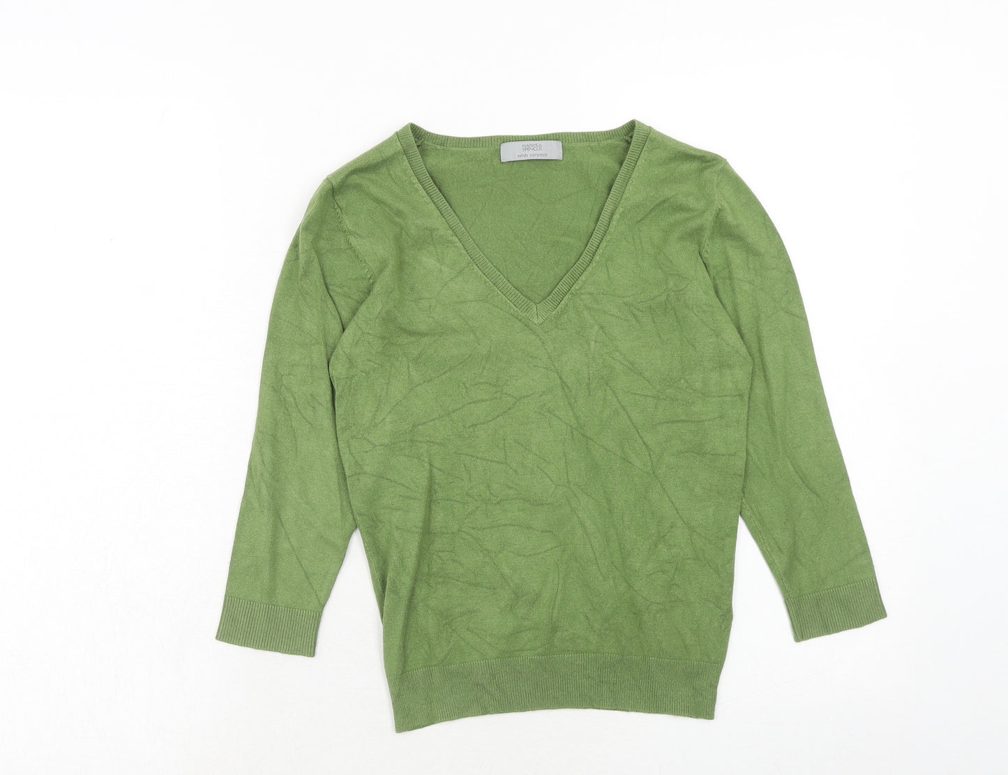 Marks and Spencer Womens Green V-Neck Viscose Pullover Jumper Size 8