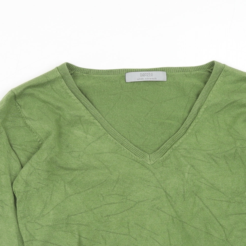 Marks and Spencer Womens Green V-Neck Viscose Pullover Jumper Size 8