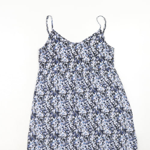 H&M Womens Blue Geometric Viscose Tank Dress Size 8 V-Neck Pullover