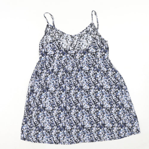 H&M Womens Blue Geometric Viscose Tank Dress Size 8 V-Neck Pullover