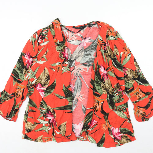 Dorothy Perkins Womens Red Floral Viscose Kimono Blouse Size 8 V-Neck