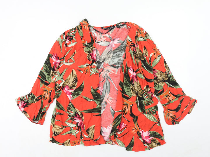 Dorothy Perkins Womens Red Floral Viscose Kimono Blouse Size 8 V-Neck