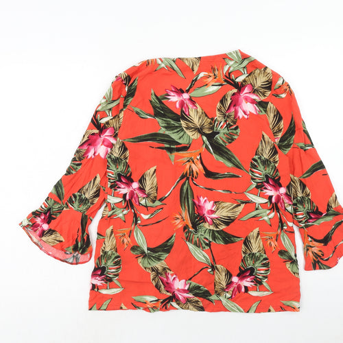Dorothy Perkins Womens Red Floral Viscose Kimono Blouse Size 8 V-Neck