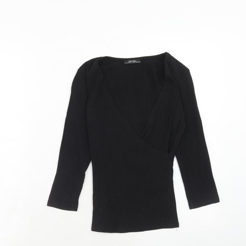 Bershka Womens Black Cotton Basic T-Shirt Size M V-Neck